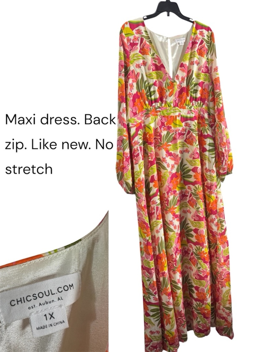 Chic Soul Floral Maxi Dress in Pink, Orange & Green